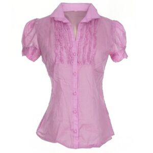 100% Cotton, Sweetheart Neckline, Short Sleeves, Pink, Ruched, Women's Top